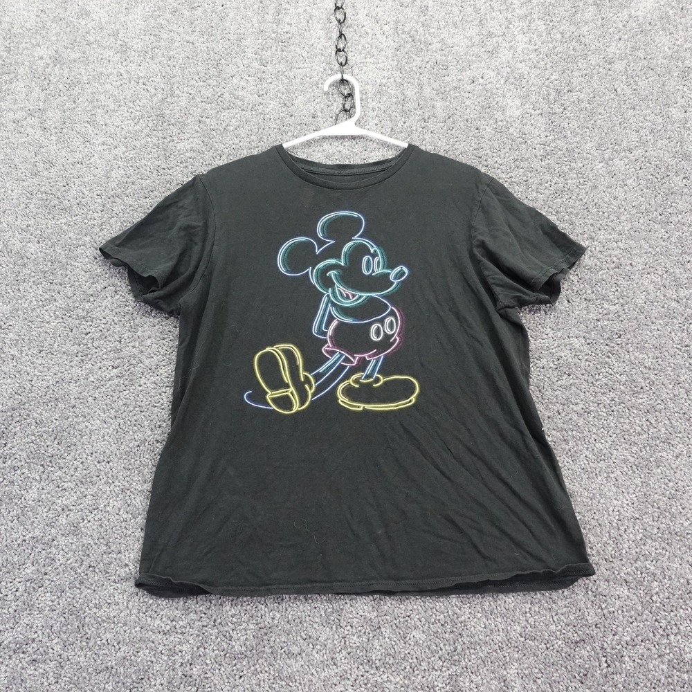 Disney T Shirt Mens Medium Black Mickey Mouse Neon Graphic Short Sleeve Cotton